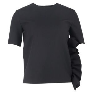 MSGM Ruffle Detailed T-Shirt in Black Polyester